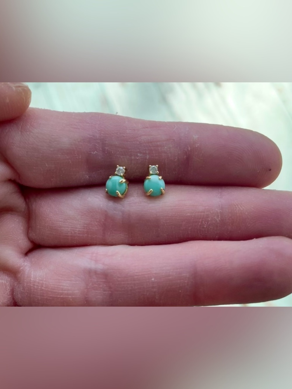 Jade & CZ Stud Earrings - Picture 2 of 8